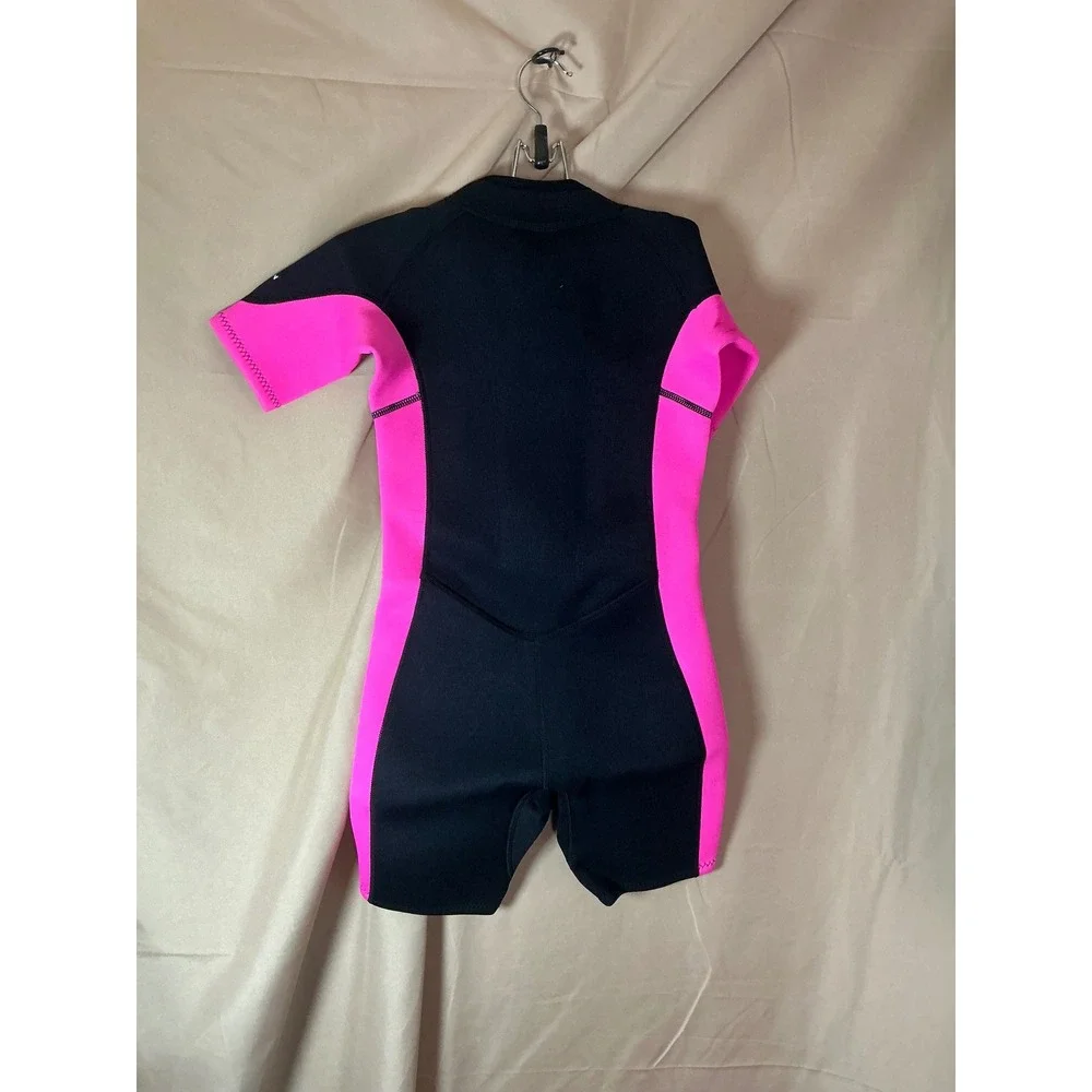 Hevto Wetsuit Shorty Kids 7 Black Pink New 2mm Neoprene Front Zip Surfing Swim